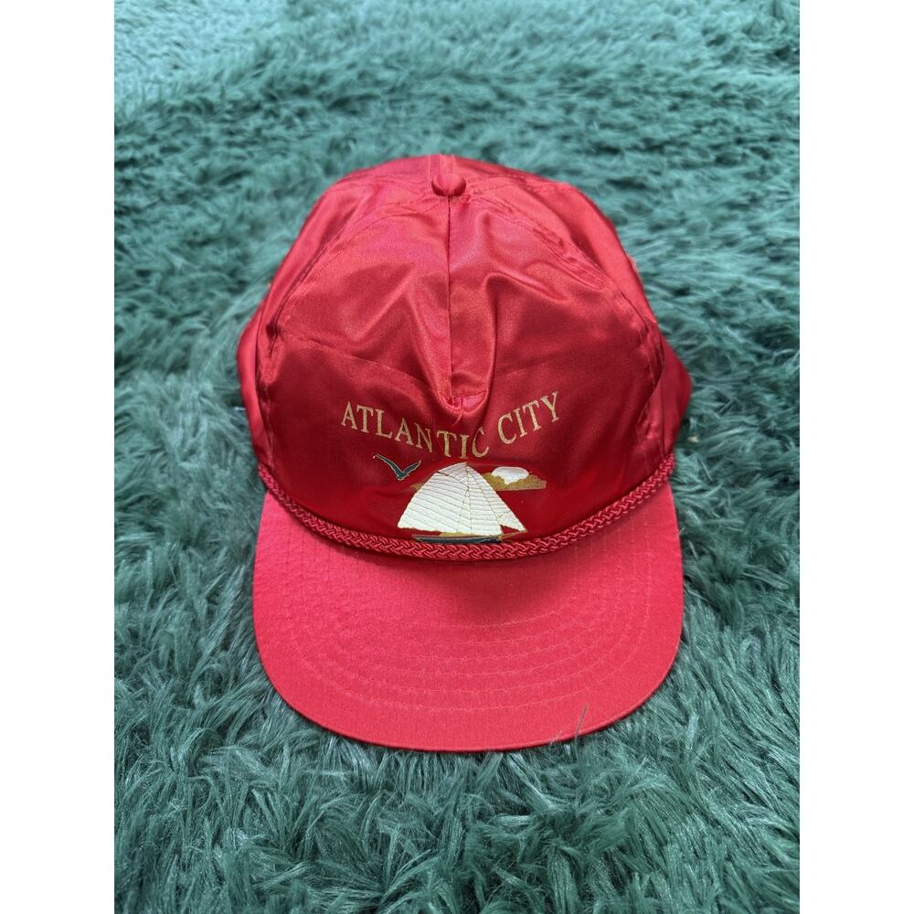 Vintage AmaPro Atlantic City Red Nylon Baseball Cap Hat One Size Fits All Travel